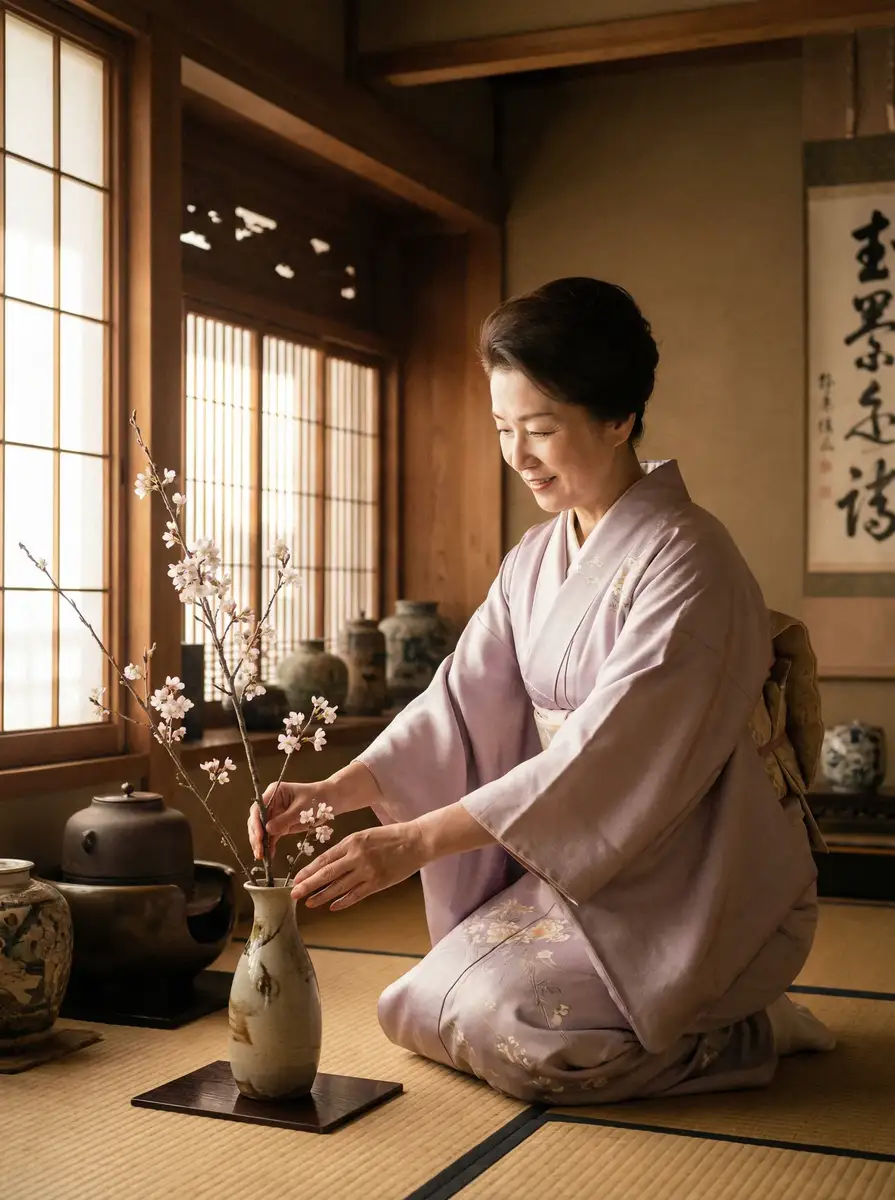 一位优雅的 【蜜桃传媒官网】蜜桃传媒最新入口_蜜桃传媒实时更新 在和室中插花